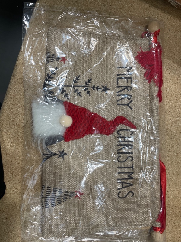 Photo 2 of 3PCK-LEVKIDS Christmas Santa Claus Wall Hanging, Burlap Swedish Gnome Hanging Banner with Tassels, Christmas Welcome Sign Decorations Home Décor
