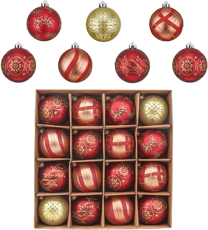 Photo 1 of Valery Madelyn 16ct 80mm Luxury Red and Gold Christmas Ball Ornaments Decor, Shatterproof Christmas Tree Ornaments for Xmas Decoration

