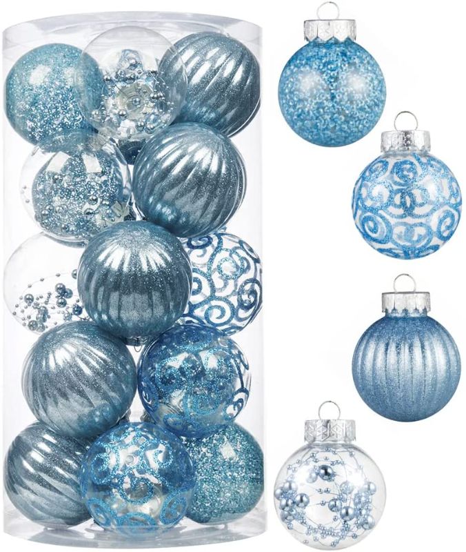 Photo 1 of XmasExp 20ct Christmas Ball Ornaments Set -Clear Plastic Shatterproof Xmas Tree Ball Hanging Baubles Stuffed Delicate Glittering for Holiday Wedding Xmas Party Decoration (80mm/3.15",Light Blue)
