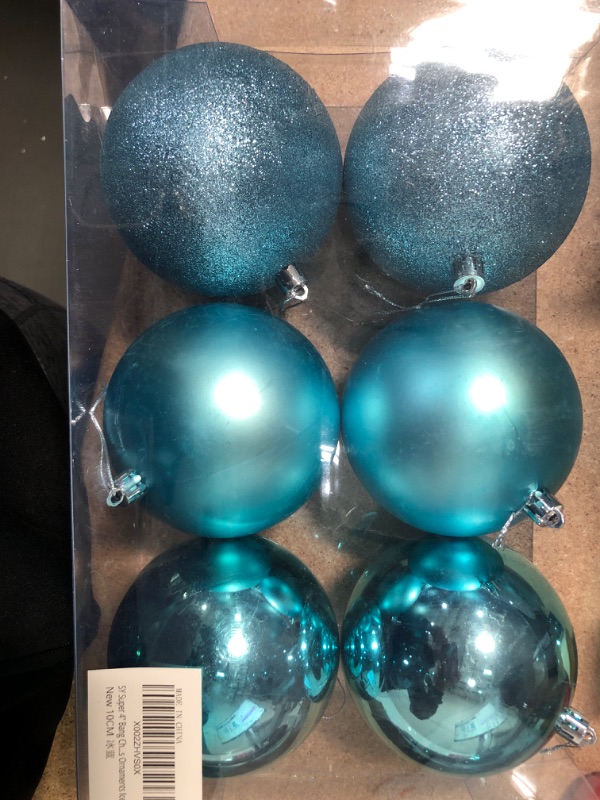 Photo 2 of 100MM/4 Large Christmas Ornaments, Christmas Ball Ornament Set for Xmas Tree, Shatterproof Decorations for Holiday, Party, Halloween, Thanksgiving, Christmas Decor - 6PCS, Ice Blue.
