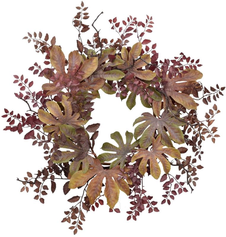 Photo 1 of Cloris Art Fall Wreath for Front Door, 22-24 Inch Artificial Aralia Leaves Wreaths for Farmhouse Home Office Wedding Party Wall Decor
