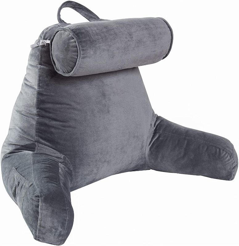 Photo 1 of *SIMILAR ITEM TO PHOTO*Cheer Collection TV and Reading Backrest Pillow with Detachable Neck Bolster Pillow and Washable Cover (Gray)