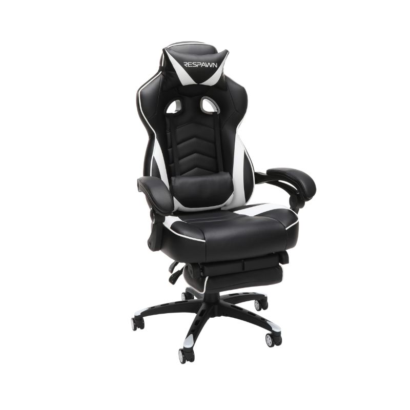 Photo 1 of RESPAWN 110 Racing Style Gaming Chair, Reclining Ergonomic Leather Chair with Footrest, in White