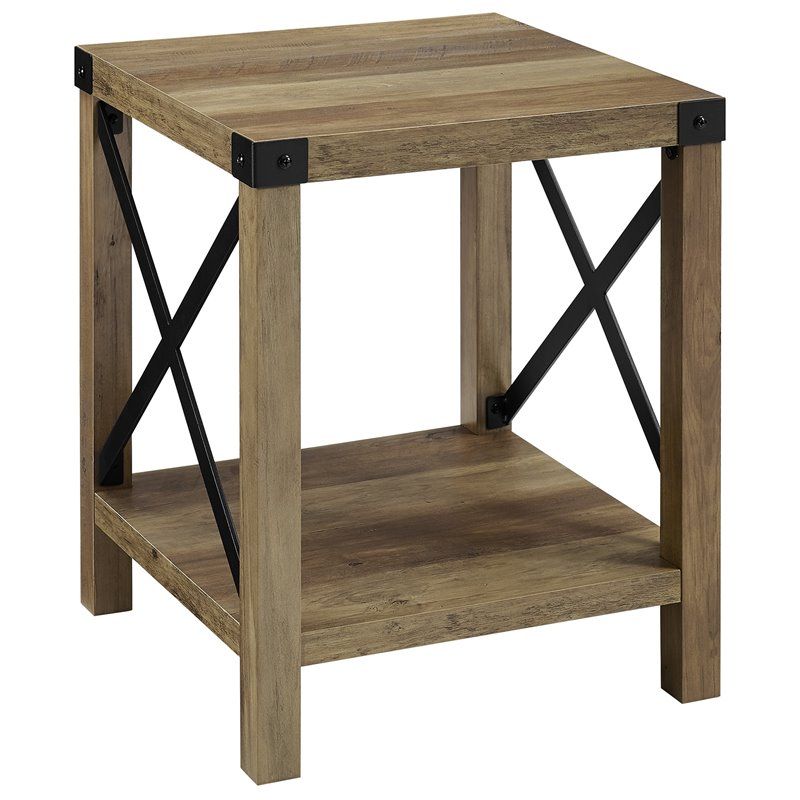 Photo 1 of 18" Metal X Side Table - Rustic Oak