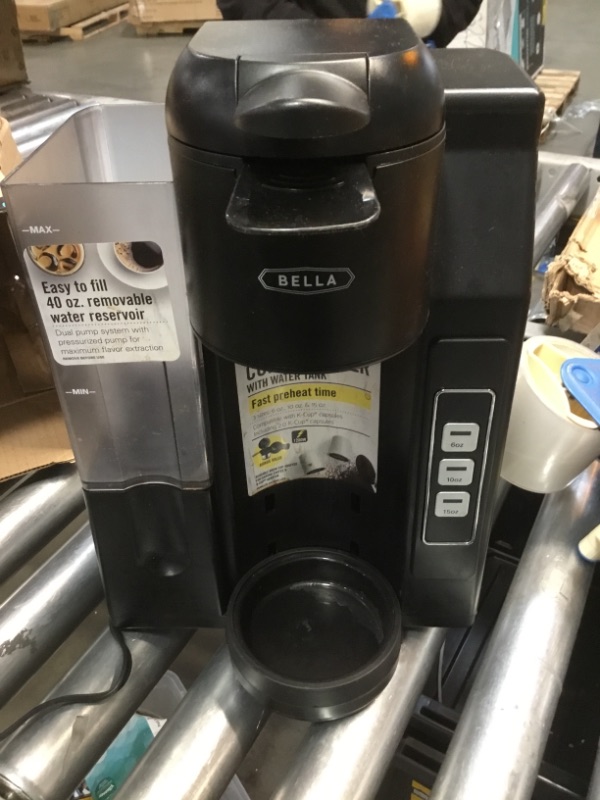 Photo 2 of **MISSING LID FOR WATER RESEVIOR**
BELLA Single Serve Coffee Maker, Dual Brew K-Cup Pod or Ground Coffee Brewer, Adjustable Drip Tray for Personal Travel Mugs, Large Removable Water Tank, Black
