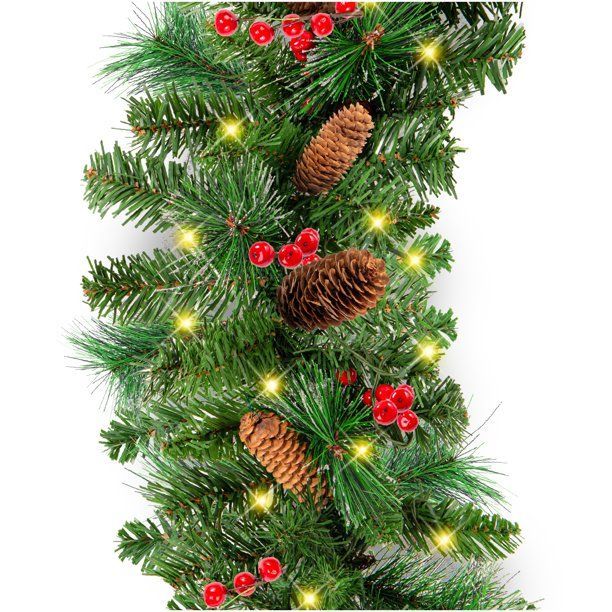 Photo 1 of ***UNABLE TO TEST*** Best Choice Products 9ft Pre-Lit Christmas Garland w/ 50 LED Lights, Silver Bristles, Pine Cones, Berries
