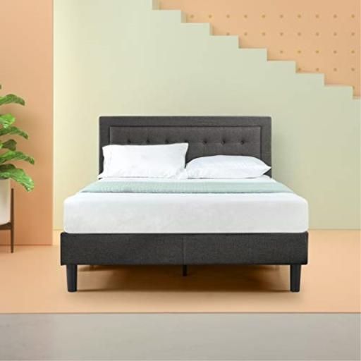 Photo 1 of ***FACTORY PACKAGED ** Zinus Dachelle Upholstered Button Tufted Premium Platform Bed / Strong Wood Slat Support / Dark Grey, Queen
