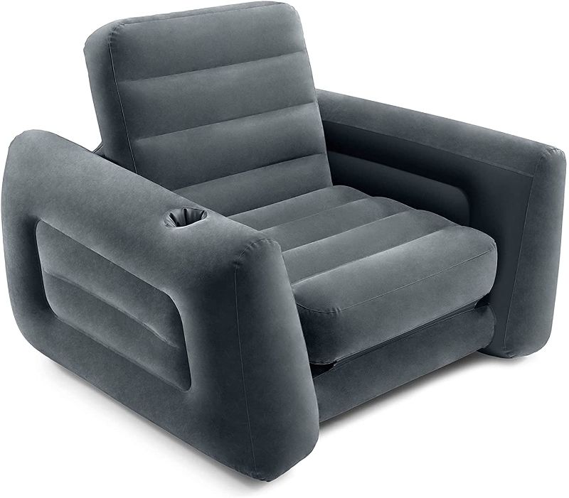 Photo 1 of **MISSING CUSSION** Intex Pull-Out Chair Inflatable Bed, 46" X 88" X 26", Twin, Grey
