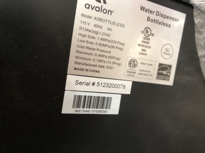 Photo 3 of **DAMAGED**Avalon A5 Self Cleaning Bottleless Water Cooler Dispenser, UL/NSF/Energy star, Stainless Steel, full size
