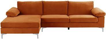 Photo 1 of **MISSING LOUNGE CHAIR**SOFA ONLY**BOX 1 OUT OF 2** Casa Andrea Milano llc Modern Large Velvet Fabric Sectional Sofa Couch with Extra Wide Chaise Lounge with Golden Legs, L Shaped, Tangerine
