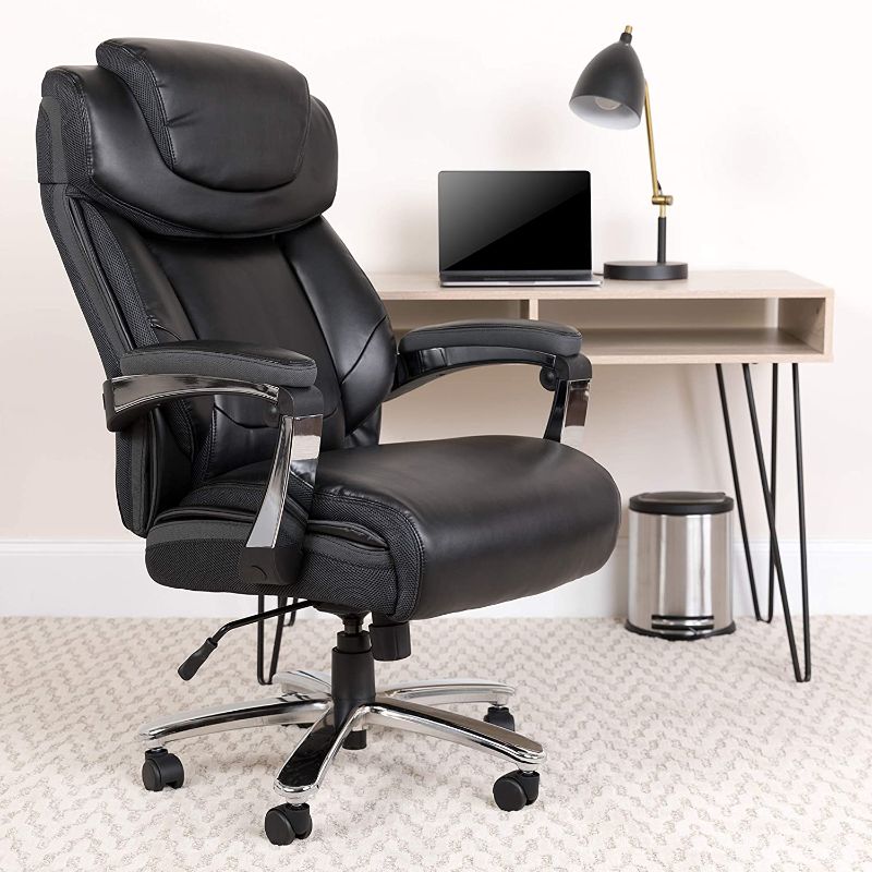 Photo 1 of Flash Furniture HERCULES Series Big & Tall 500 lb. Rated Black LeatherSoft Executive Swivel Ergonomic Office Chair with Adjustable Headrest