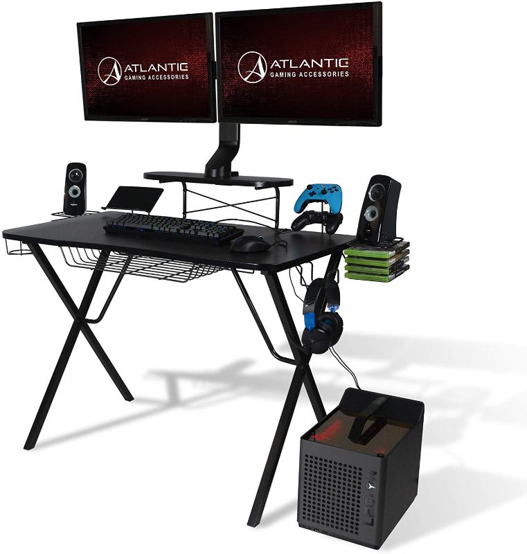 Photo 1 of Atlantic Gaming Original Gaming-Desk Pro - Curved-Front, 10 Games, Controller, Headphone & Speaker Storage, 40.25x23.5 inch Curved Front Desktop, Enhanced Larger Design, Black, 33950212
