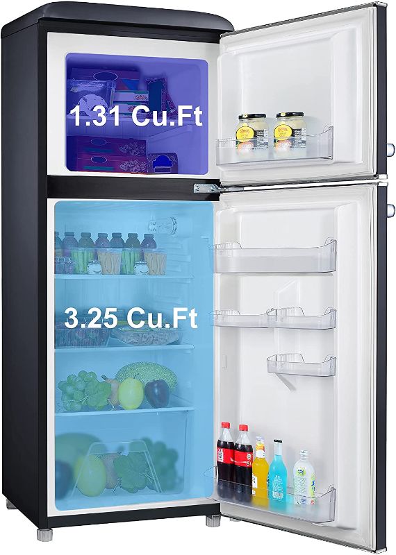 Photo 1 of Galanz GLR46TBKER Retro Compact Refrigerator, 4.6 Cu.Ft Mini Fridge with Dual Door, Adjustable Mechanical Thermostat with True Freezer, Black