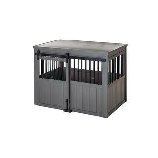 Photo 1 of *READ BELOW** New Age Pet ECOFLEX Homestead Sliding Barn Door Dog Crate, Gray, Large, 36.02- in L X 24.02-in W X 26.18-in H
