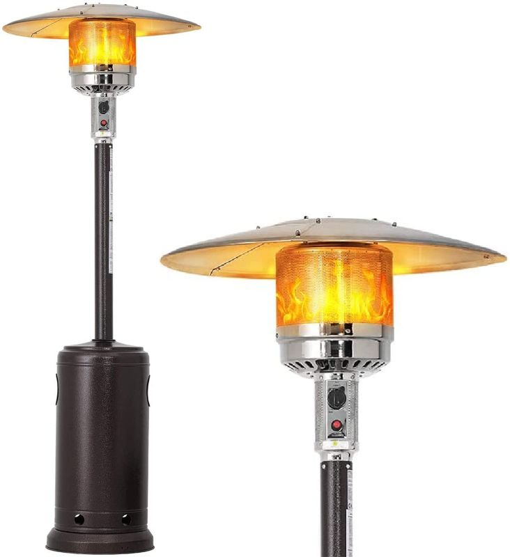 Photo 1 of 48,000 BTU Patio Propane Heater Outdoor Tall Standing Heater with Wheels, Stainless Steel