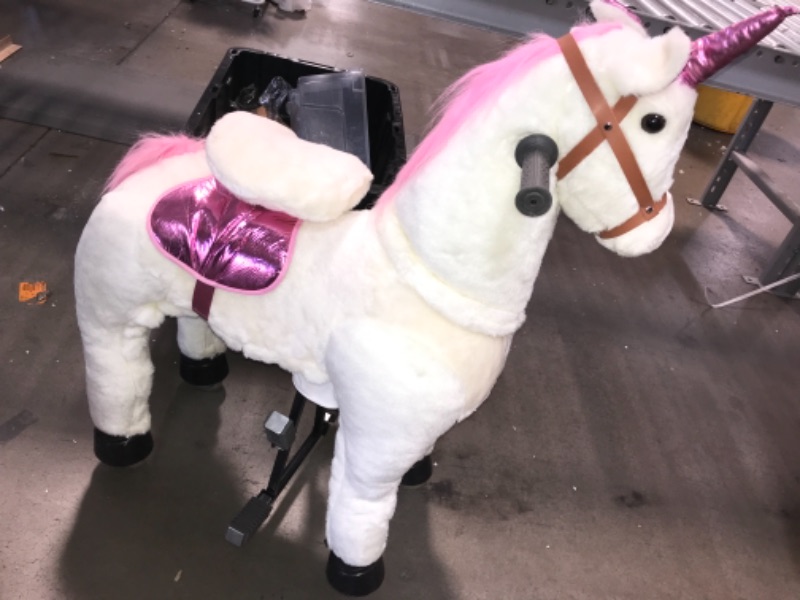 Photo 3 of JoJoPooNy Ride on Unicorn Toy, Kids Ride on Toy for 3-6 Years Old, Premium Ride on Horse Plush Animal Toy, Walking Unicorn Horse with Wheels (27 Inch Height)
