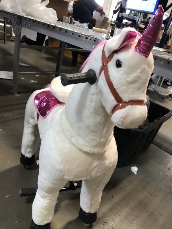 Photo 4 of JoJoPooNy Ride on Unicorn Toy, Kids Ride on Toy for 3-6 Years Old, Premium Ride on Horse Plush Animal Toy, Walking Unicorn Horse with Wheels (27 Inch Height)
