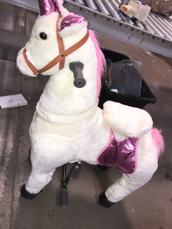 Photo 2 of JoJoPooNy Ride on Unicorn Toy, Kids Ride on Toy for 3-6 Years Old, Premium Ride on Horse Plush Animal Toy, Walking Unicorn Horse with Wheels (27 Inch Height)
