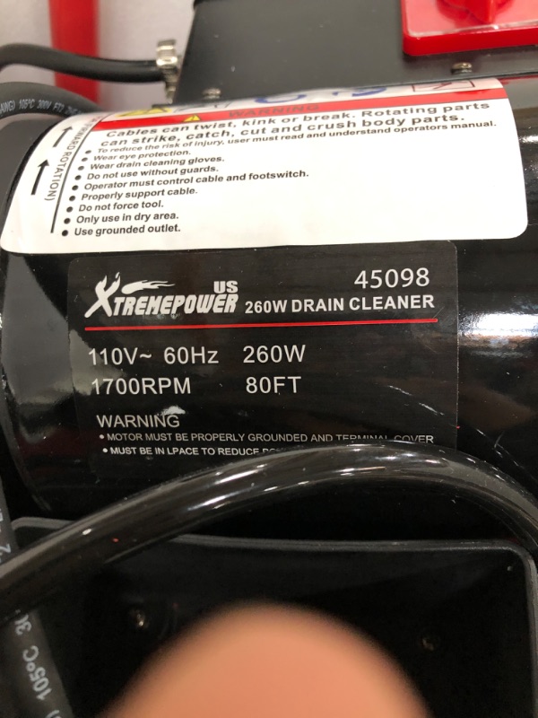 Photo 5 of XtremepowerUS 260W Drain Cleaner Machine 80' ft x 1/2 Inch Electric Drain Auger with 3 Cutter & Foot Switch Autofeed
