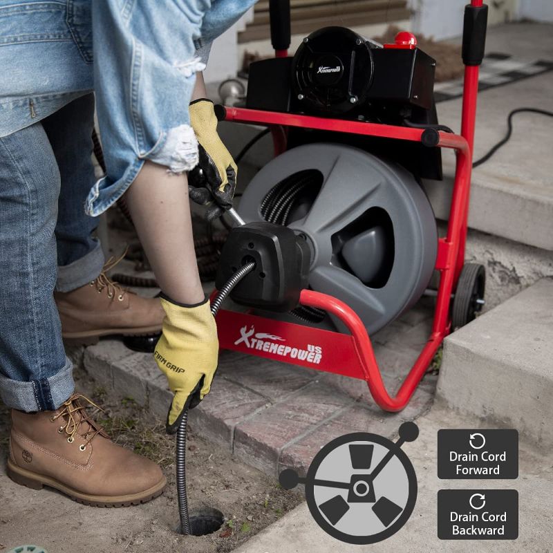 Photo 1 of XtremepowerUS 260W Drain Cleaner Machine 80' ft x 1/2 Inch Electric Drain Auger with 3 Cutter & Foot Switch Autofeed
