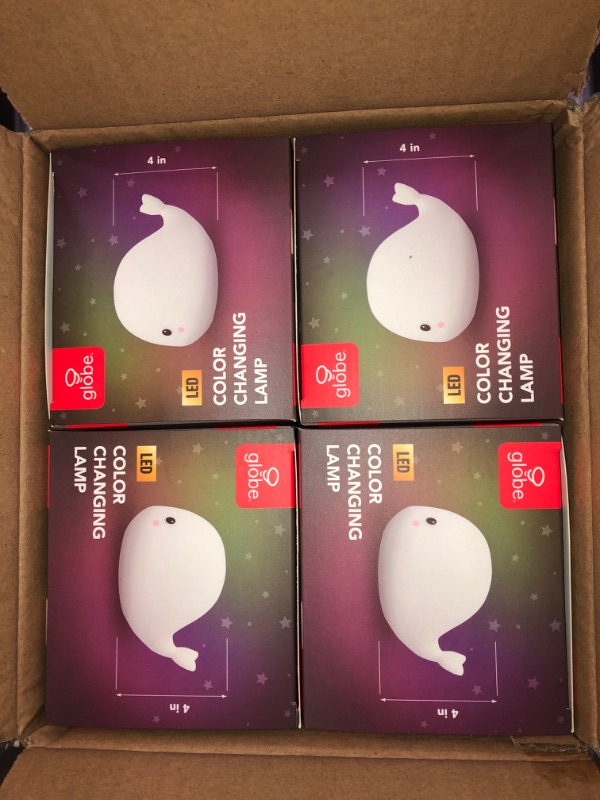 Photo 1 of Globe Electric Wally Whale MultiColor changing Integrated LED Rechargeable Silicone Night Light Lamp, White- 4 pack 