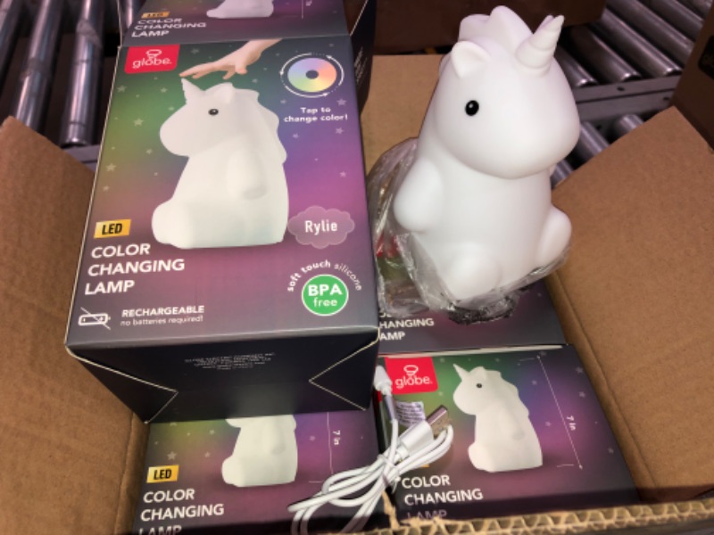 Photo 1 of Globe Electric Rylie Unicorn MultiColor changing Integrated LED Rechargeable Silicone Night Light Lamp, White- 4 pack 