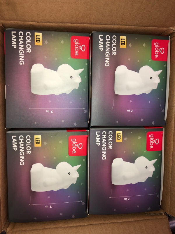 Photo 2 of Globe Electric Rylie Unicorn MultiColor changing Integrated LED Rechargeable Silicone Night Light Lamp, White- 4 pack 