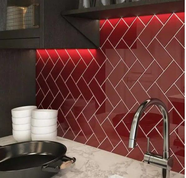 Photo 1 of 2pack -Giorbello Ruby Red 4 in. x 12 in. x 8mm Glass Subway Tile (5 sq. ft./Case)