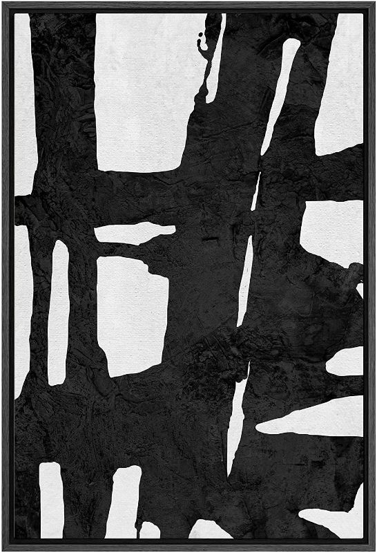 Photo 1 of **LIGHT DAMAGE TO EGDE** SIGNFORD Framed Canvas Wall Art Bold Ink Stroke with Grid and Texture Abstract Brushstroke Illustrations Minimalism Modern Expressive Black and White for Living Room, Bedroom, Office - 24x36 inches
