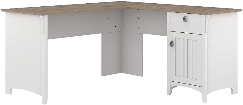 Photo 1 of ***Damaged**Bush Furniture Salinas L Shaped Desk with Storage, 60W, Pure White and Shiplap Gray
