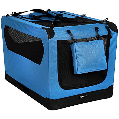 Photo 1 of ***DAMAGED ZIPPER**Amazon Basics Folding Portable Soft Pet Dog Crate Carrier Kennel - 36 X 24 X 24 Inches, Blue
