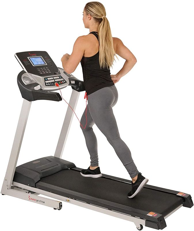 Photo 1 of ***DAMAGED** Sunny Health & Fitness Energy Flex Electric Treadmill with Bluetooth Connectivity, Automatic Incline, Speakers and 16 Preloaded Programs - SF-T7724
