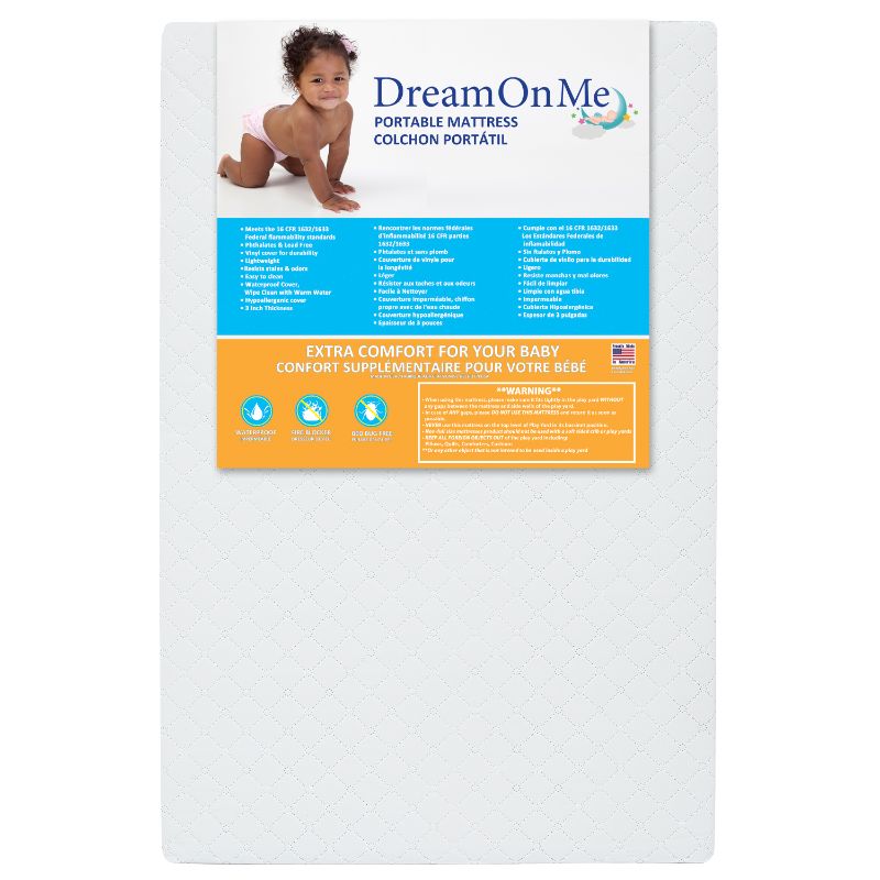 Photo 1 of Dream on Me 3'' Extra Firm Mini Portable Crib Mattress in White
