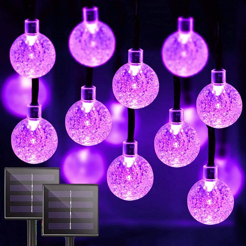 Photo 1 of  Crystal Globe Solar Christmas Lights Outdoor Durable & Bright Solar Powered Patio Lights Waterproof 8 Modes Solar LED String Lights for Garden Gazebo Tree (Purple)