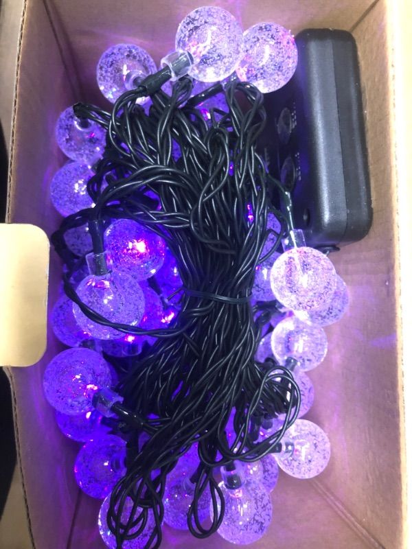 Photo 2 of  Crystal Globe Solar Christmas Lights Outdoor Durable & Bright Solar Powered Patio Lights Waterproof 8 Modes Solar LED String Lights for Garden Gazebo Tree (Purple)