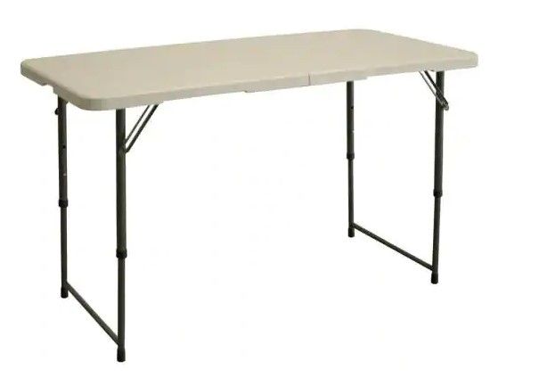 Photo 1 of  4 ft. Earth Tan Plastic Adjustable Folding Banquet Table