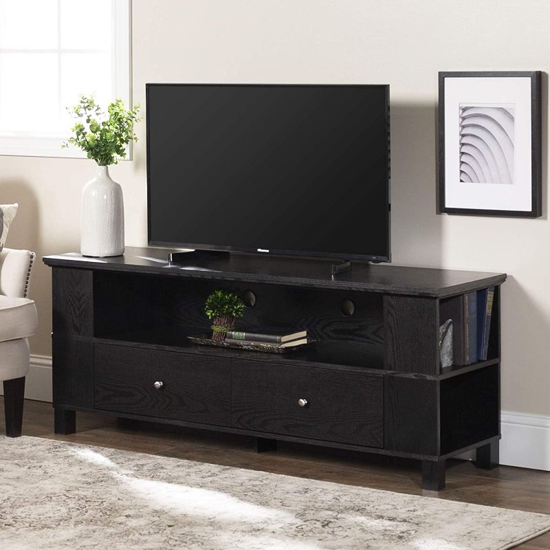 Photo 1 of **SOME PANELS ARE BROKEN**
Walker Edison Simple Universal TV Stand with Cabinet Doors and Side Storage for TV's up to 65" Flat Screen Living Room Storage Entertainment Center, 60 Inch, Black
