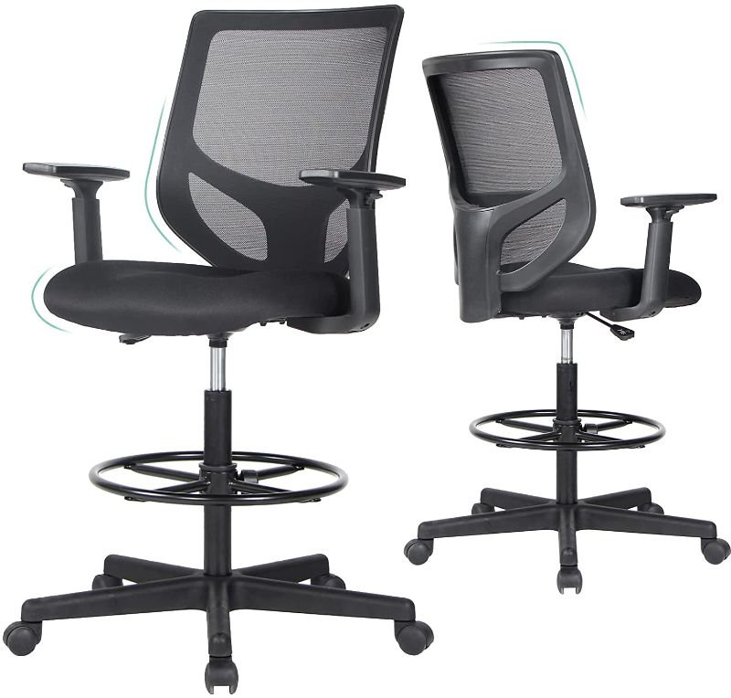 Photo 1 of Drafting Chair, Tall Office Chair, High Adjustable Standing Desk Chair, Ergonomic Mesh Computer Task Table Chairs with Adjustable Armrests and Foot-Ring for Standing Desk and Bar Height Desk