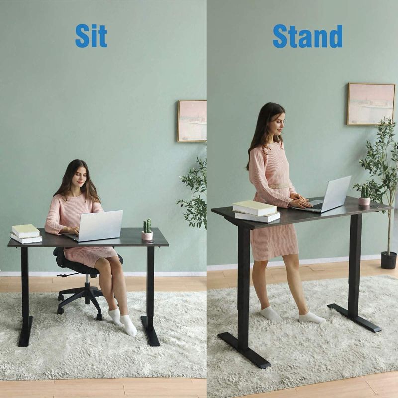 Photo 1 of Sunon Dual Motor Sit Stand Desk 48 x 24 Inches Height Adjustable Desk, Electric Standing Desk with 3 Memory Preset Controller One Piece Tabletop, Walnut Grey Tabletop (120 x 60 cm)/Black Frame
