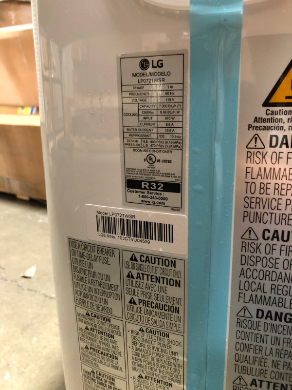 Photo 5 of LG 7,000 BTU (DOE) / 10,000 BTU (ASHRAE) Portable Air Conditioner, Cools 300 Sq.Ft. (12' x 25' room size), Quiet Operation, LCD Remote, Window Installation Kit Included, 115V
