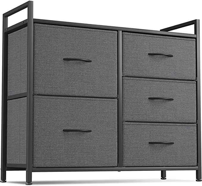 Photo 1 of Cubiker Dresser Storage Organizer, 5 Drawer Dresser Tower Unit for Bedroom Hallway Entryway Closets, Small Dresser Clothes Storage with Sturdy Steel Frame Wood Top, Dark Grey
