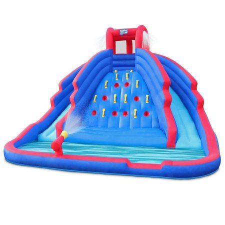 Photo 1 of Deluxe Inflatable Water Slide Park - Heavy-Duty Nylon Bouncy Station for Outdoor Fun - Climbing Wall, Two Slides & Splash Pool
