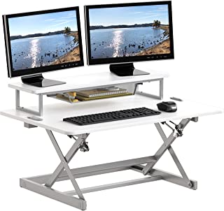 Photo 1 of SHW 36-Inch Height Adjustable Standing Desk Converter Sit to Stand Riser Workstation, White *** MINOR DAMAGE*** LOOSE HARDWARE***