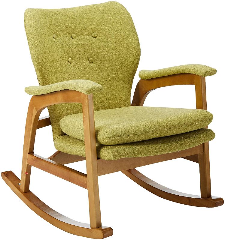 Photo 1 of *** MAJOR DAMAGE*** 
Christopher Knight Home Brannt Mid-Century Fabric Rocker, Muted Green / Light Walnut
*** BACK SUPPORT BAR IS BOKEN***