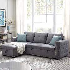 Photo 1 of ***INCOMPLETE SET*** ONLY BOX 1 MISSING BOX 2****
91" Reversible Sleeper Sectional Sofa 3-seat Pull-Out Sofa-Bed Sleeper Sofa Bed Light Gray,nailheaded