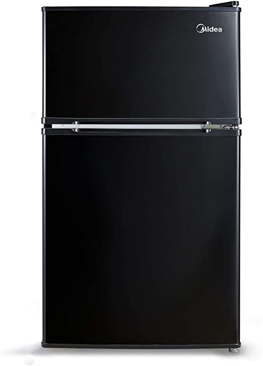 Photo 1 of Midea WHD-113FB1 Double Door Mini Fridge with Freezer for Bedroom Office or Dorm with Adjustable Remove Glass Shelves Compact Refrigerator, 3.1 cu ft, Black
