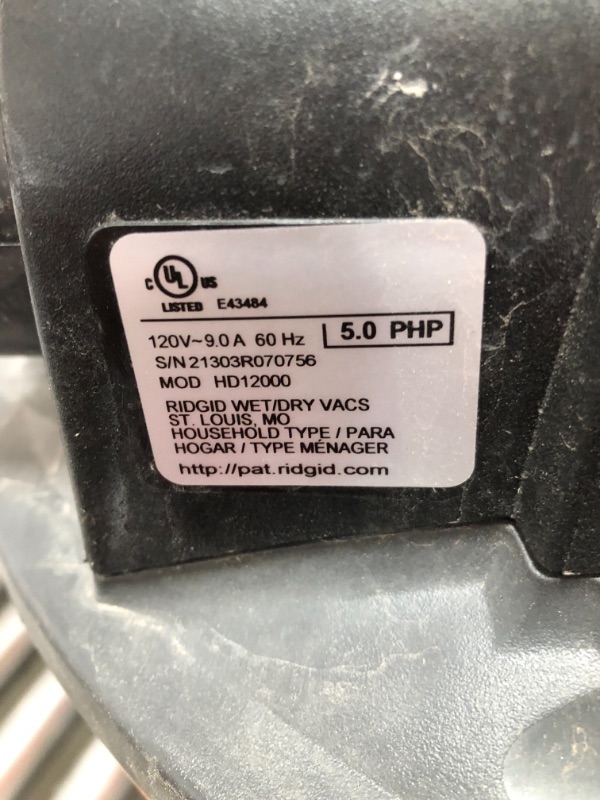 Photo 3 of RIDGID 12 Gal. 5.0-Peak HP Wet Dry Vac WD1270
