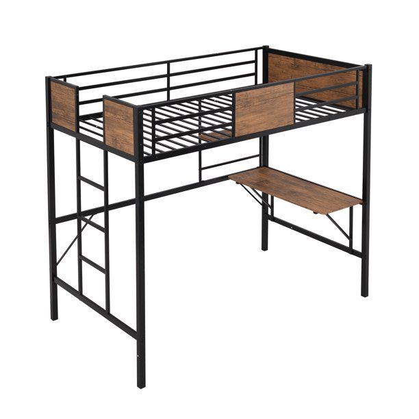 Photo 1 of **INCOMPLETE BOX 2 OF 2**Yesfashion Loft Bed With Storage Shelves, Pine Wooden Loft Bed , Twin?Expected Arrival Time 6.5? Black
