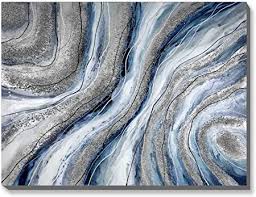 Photo 1 of 3Hdeko - 3D Textured Blue Abstract Canvas Wall Art - Modern Glitter Sand Art - 100% Handmade 48x36inch Geode Marble Agate Oil Painting for Living Room Bedroom Home Decor, Ready to Hang
