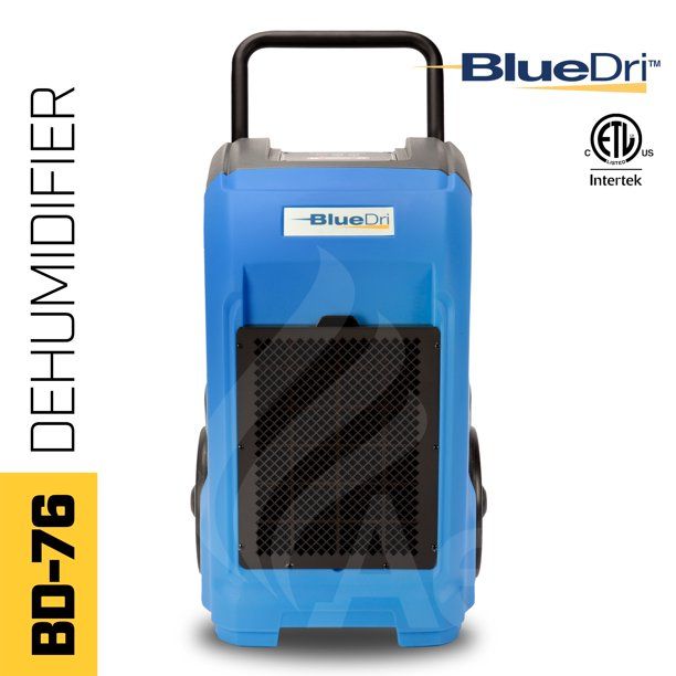 Photo 1 of BlueDri BD-76 Industrial Commercial Grade Large Dehumidifier for Home, Basements, Garages, and Job Sites - 76 AHAM/150 Saturation PPD, Blue
